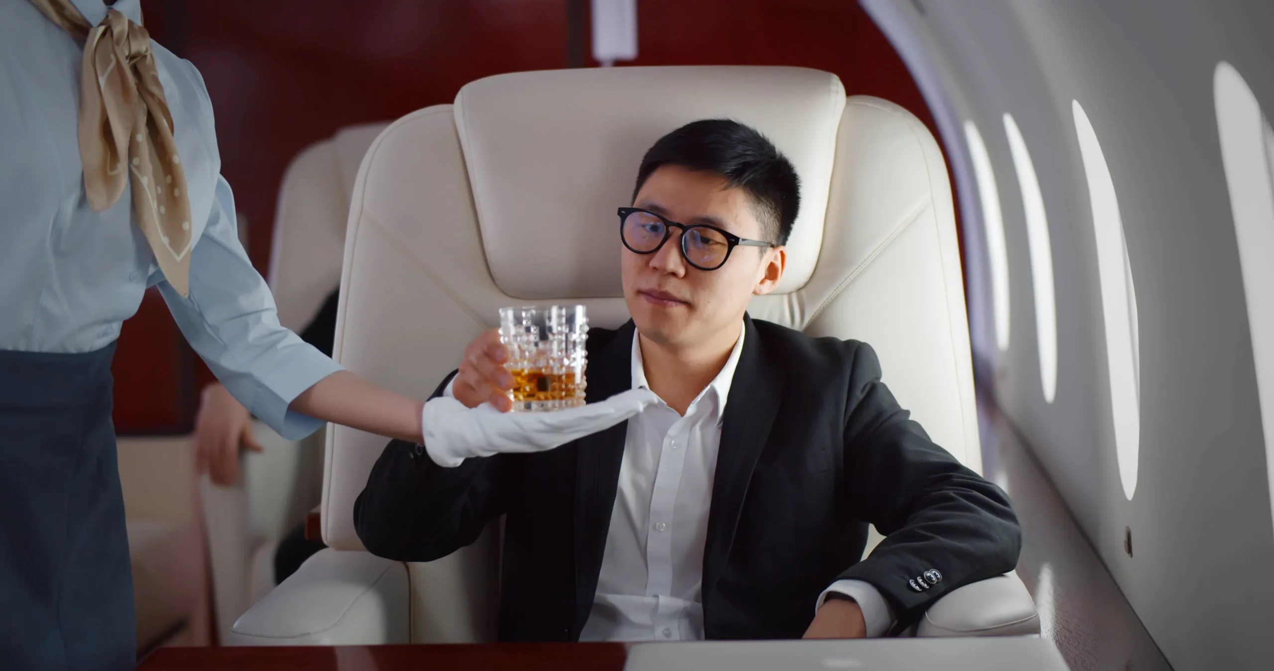 Man flying business class