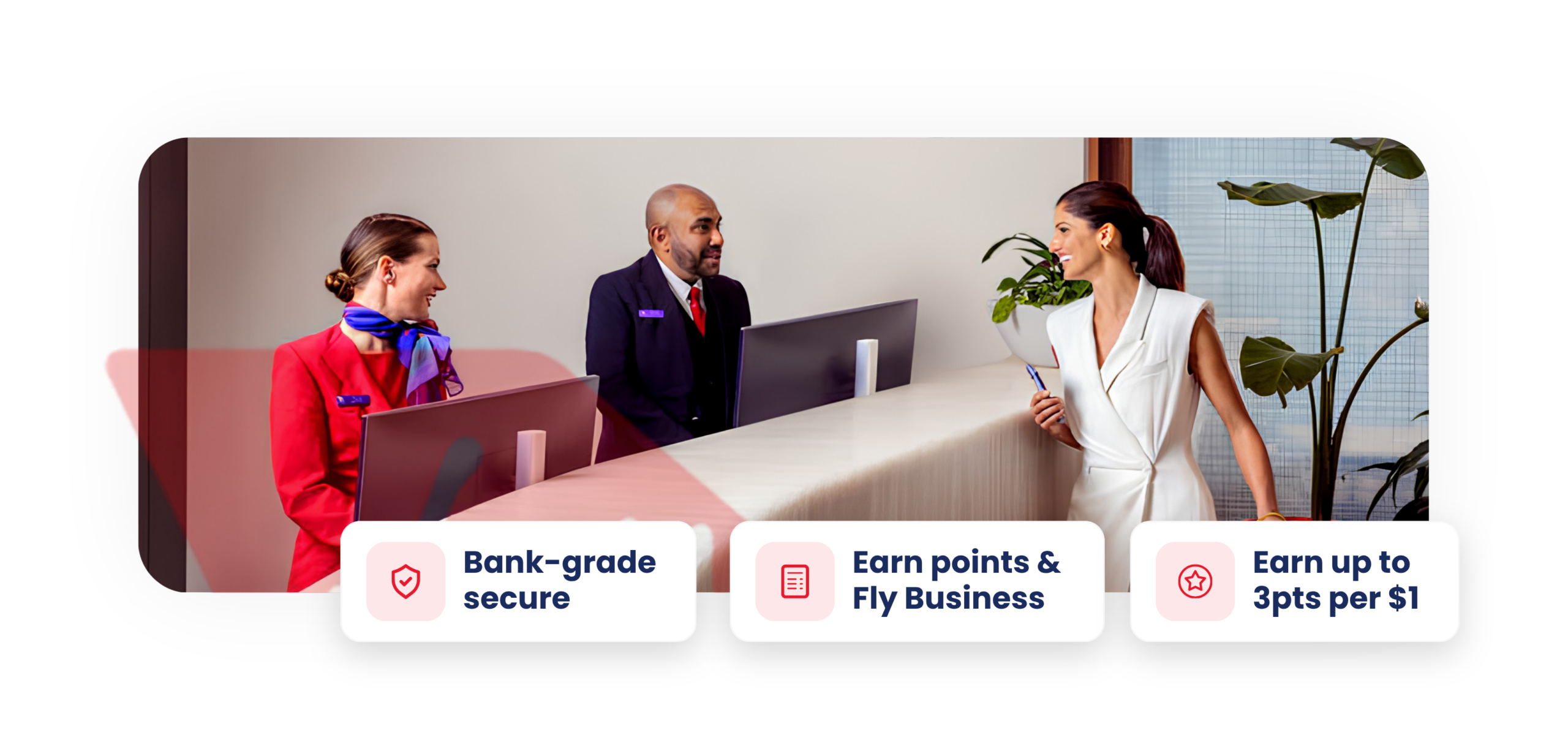 Virgin Australia Business Flyer in the Sniip app with Bank-grade secure, Earn points and Earn up to 3pts per $1 highlights