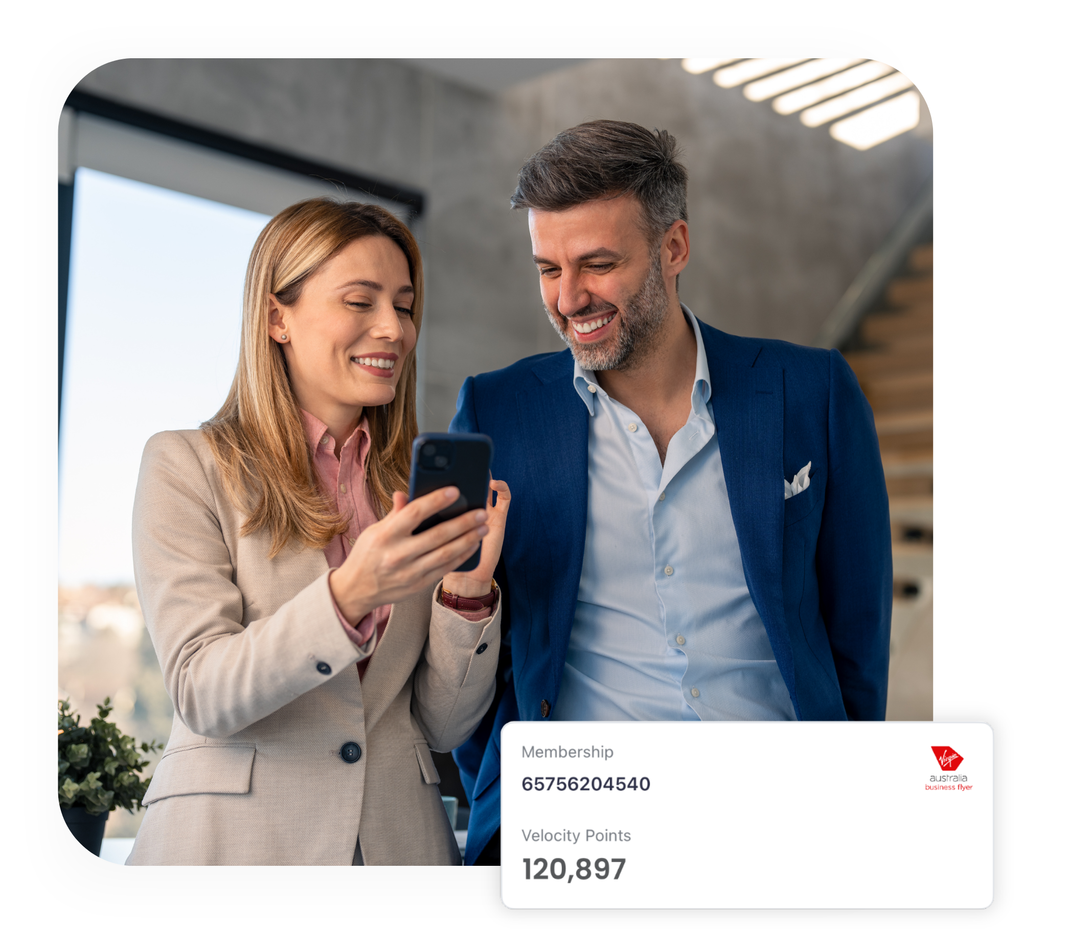 Business colleagues checking their Velocity Points balance in the Sniip app