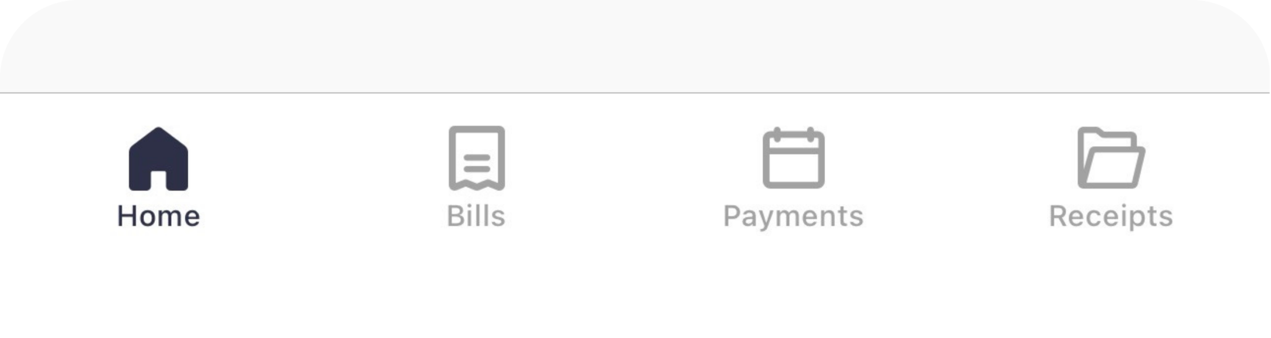 Sniip app bottom navigation: Home, Bills, Payments, Receipts
