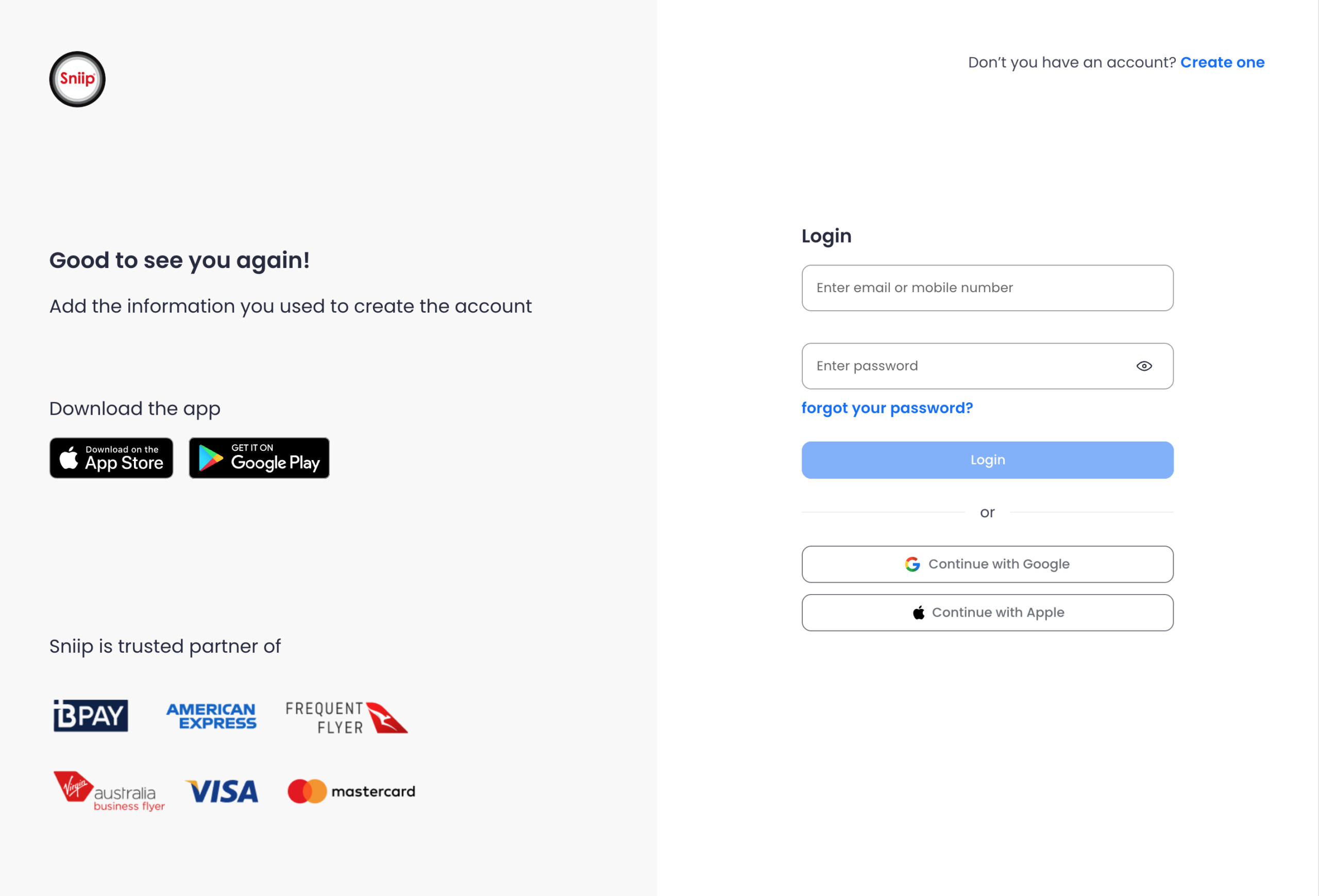 Sniip Agent Web Portal login screen