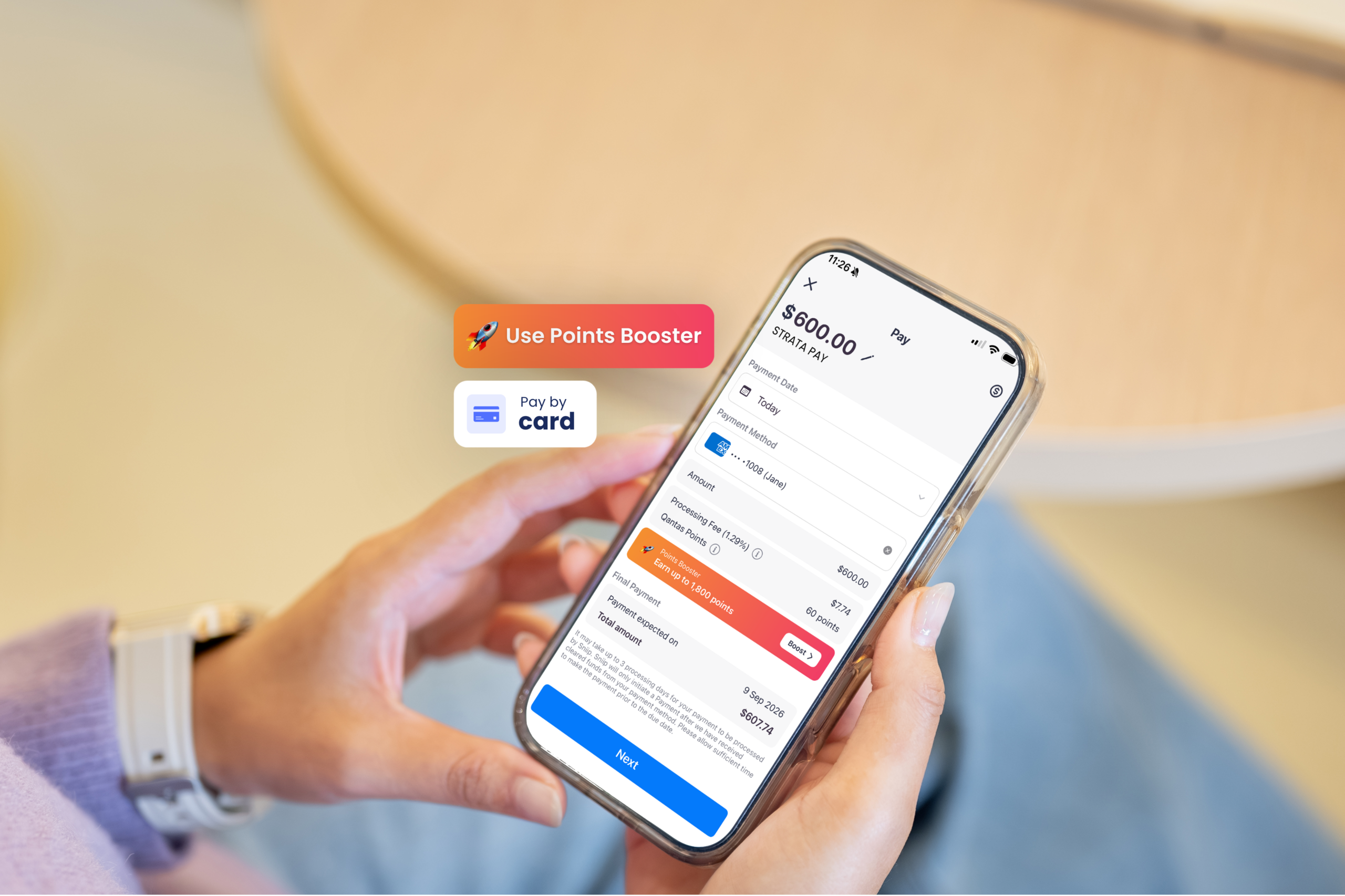 Paying a bill in the Sniip app with a card